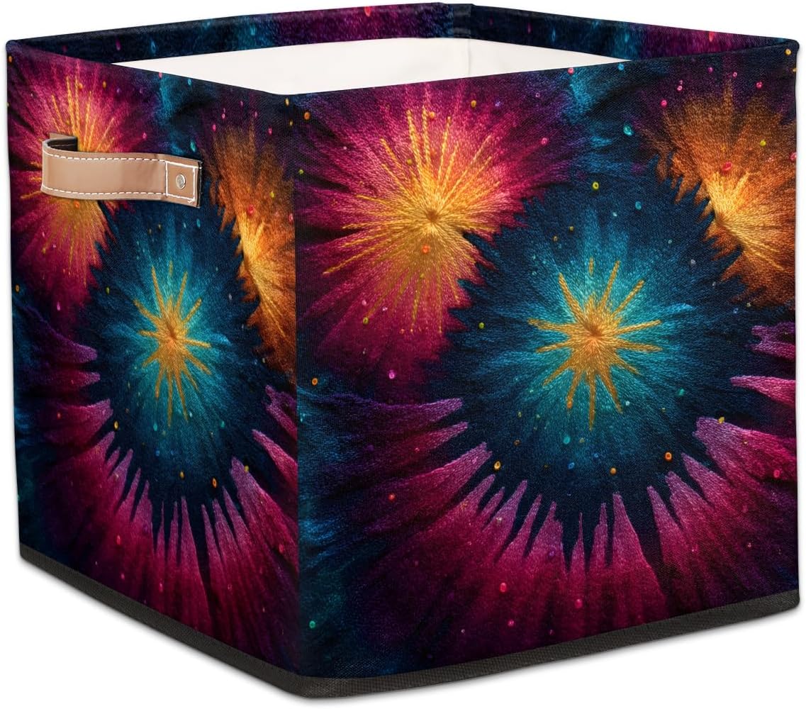TropicalLife 13x13x13 Inch Large Fabric Storage Cube Tie Dye Foldable Storage Bin with Handles Organizer Boxes Cube Basket for Shelves Organizing Closet