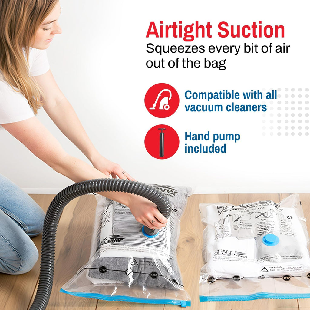 10 Pack Large Vacuum Storage Bags for Comforters, Blankets & Clothes – Vacuum Sealed Compression Bags with Hand Pump – Space Saver Storage Bags for Bedding, Moving, Travel & Organization