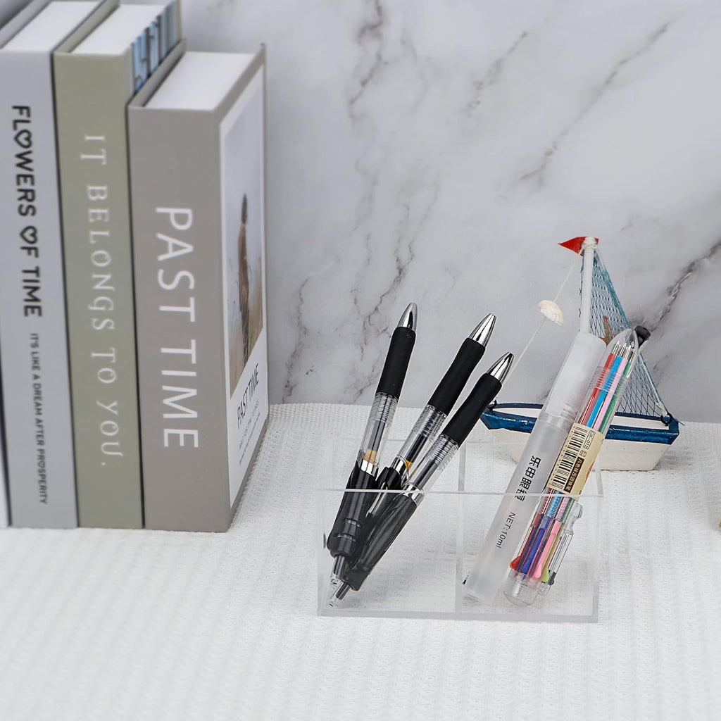 dedoot Acrylic Drawer Organizer, Clear 2 Compartment 2 Section Makeup Organizer Transparent Plastic Makeup Brush Holder Makeup Jewelry Accessories Storage Acrylic Square Cube Box,5x2.5x2.3 Inch