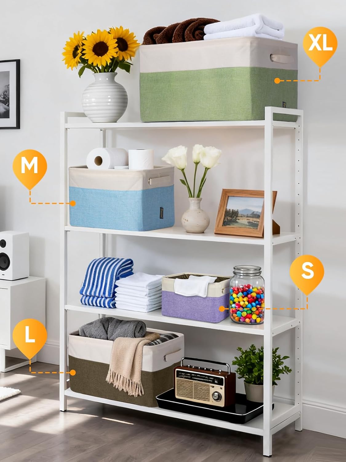 BALEINE 1 Pack Fabric Storage Bins for Shelves, Linen Storage Baskets for Organizing, Decorative Closet Bins for Clothes, Home (Grey, 14''x10''x8.5'')