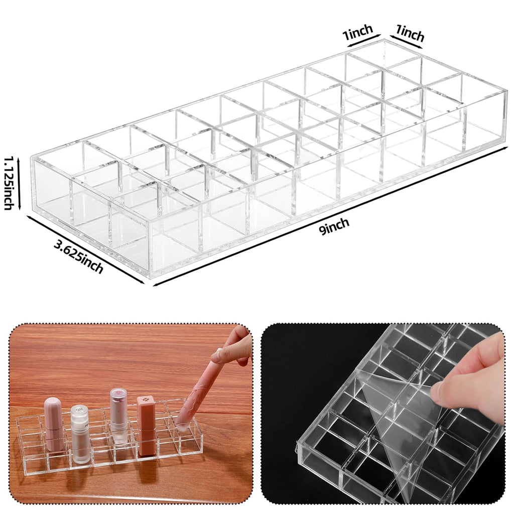 Kigley 3 Pcs Clear Lipstick Organizer Acrylic Lip Gloss Holder Cosmetic Storage Lipstick Display Case for Women Perfume Sample Drawer Brushes Bottles Birthday Gift(24 Grid)