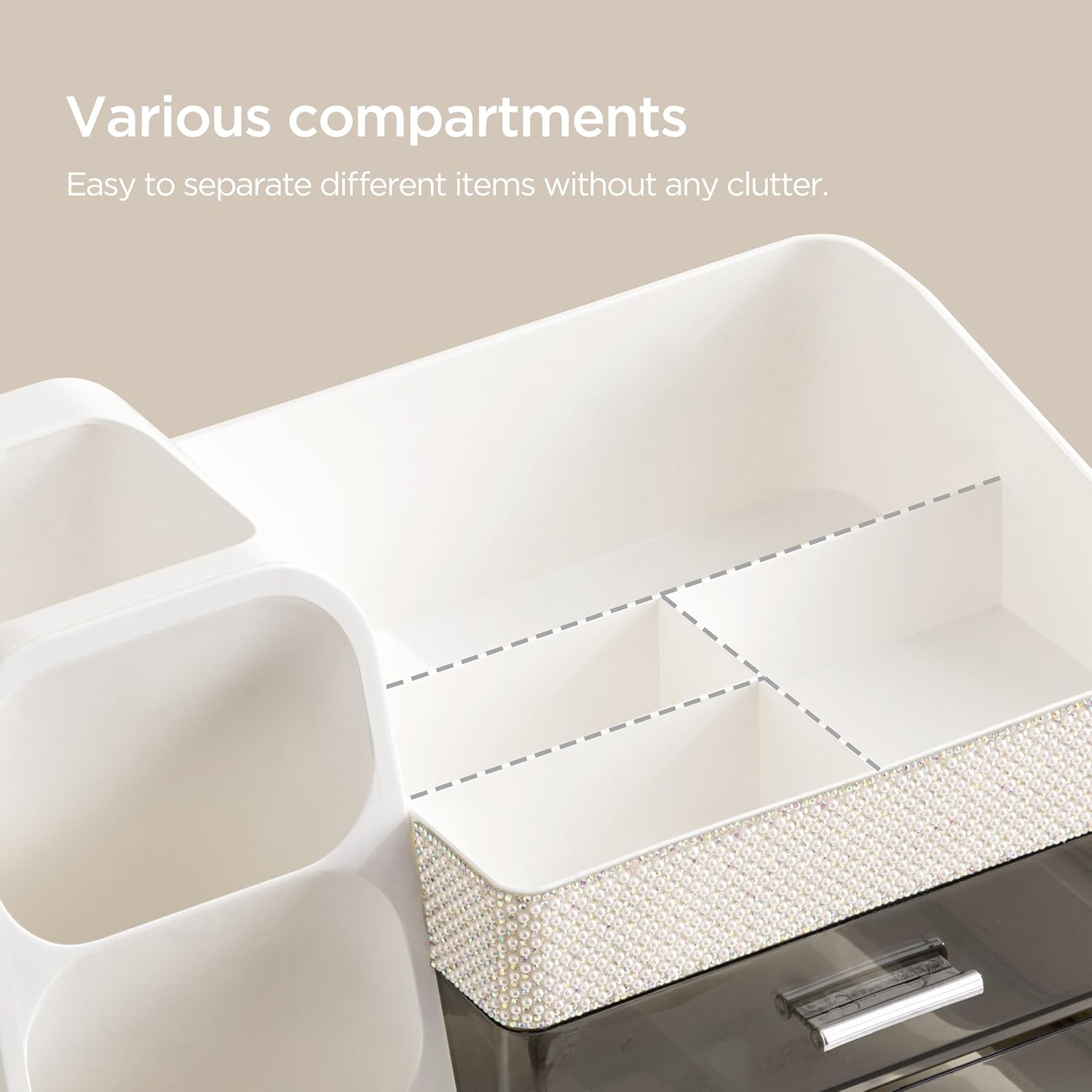 HBlife Makeup Organizer with Brush Holder for Vanity, Large Plastic Bathroom Countertop Organizer Skin Care Storage, Easy to Store Lipsticks, Nail Polishes, Perfumes, Eyeshadow Palettes, Pearl White