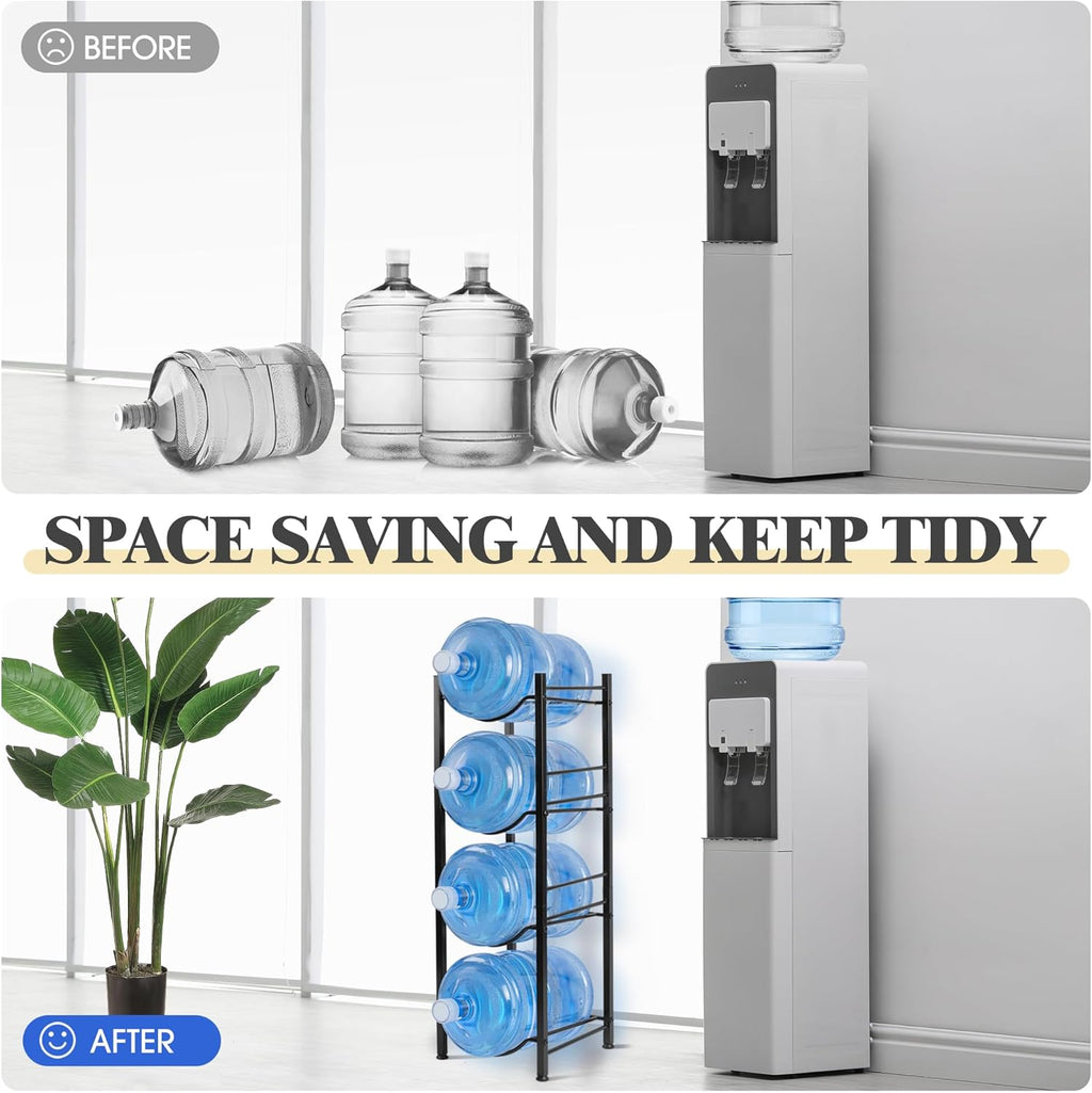 Klvied 5 Gallon Water Jug Holder,4-Tier Heavy Duty Water Jug Rack for Water Bottle Organizer, Detachable Water Bottle Storage Rack, 5 Gallon Water Cooler Jug Rack for Kitchen, Office, Living Room