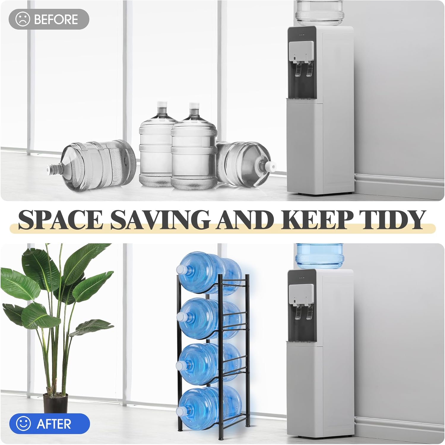 Klvied 5 Gallon Water Jug Holder,4-Tier Heavy Duty Water Jug Rack for Water Bottle Organizer, Detachable Water Bottle Storage Rack, 5 Gallon Water Cooler Jug Rack for Kitchen, Office, Living Room