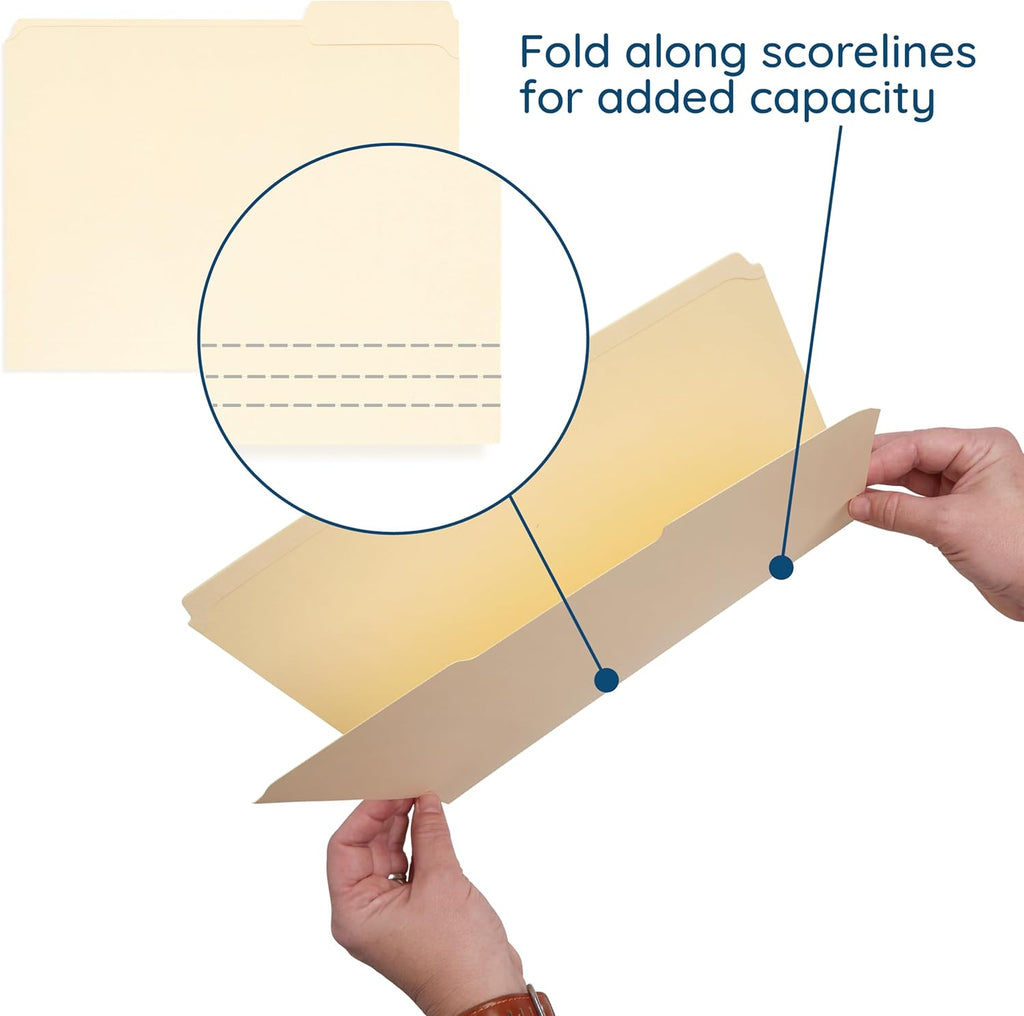 100 Blue Summit Supplies Heavy Duty File Folders Letter Size with 1/3 Cut Reinforced Tabs, Thick 14pt Manila Paper, Heavy Duty Manila Folders for Office, Home, or Classroom