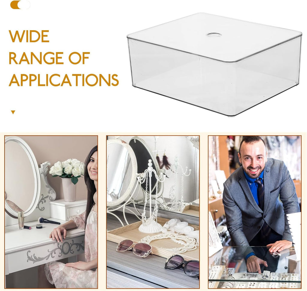 Garneck Stackable Transparent Acrylic Makeup Organizer Box with Lid Large Dustproof Cosmetic Storage for Vanity Desktop Clear Makeup Holder for Lipstick Eye Shadow Skincare and Accessories