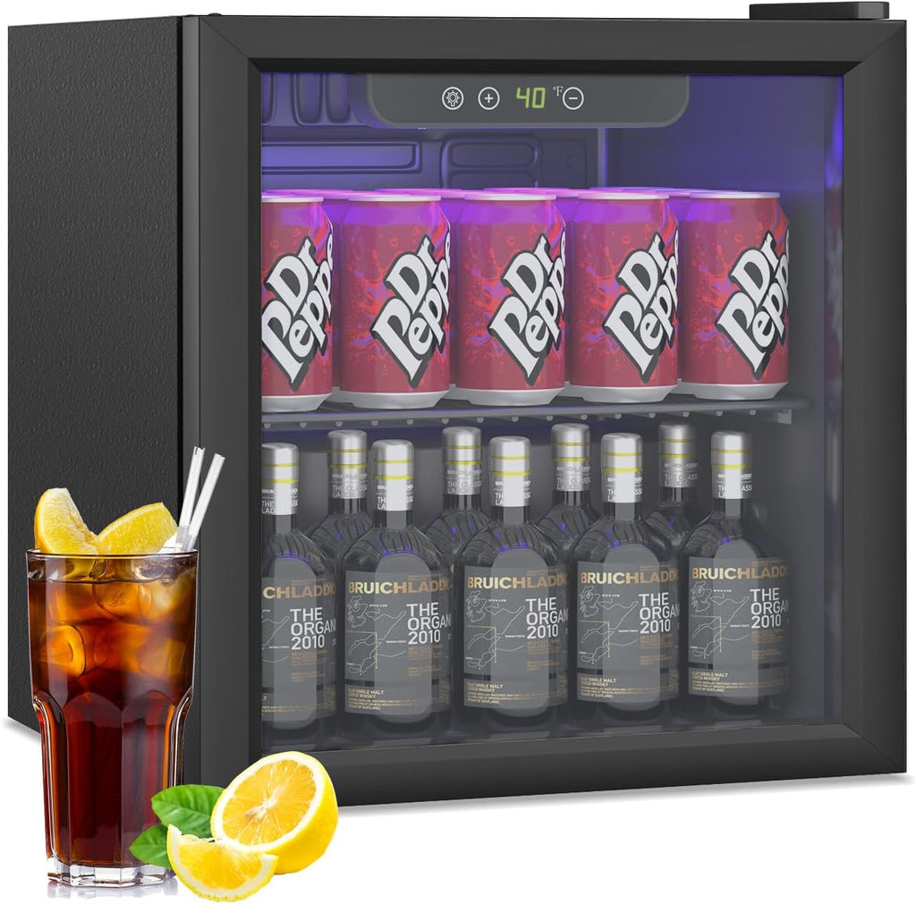 1.3 Cu.ft Beverage Refrigerator Cooler, 60 Cans Mini Fridge with Glass Door, and Temperature controllable switch for Soda, Beer or Wine For Office or Bar with Removable Shelves