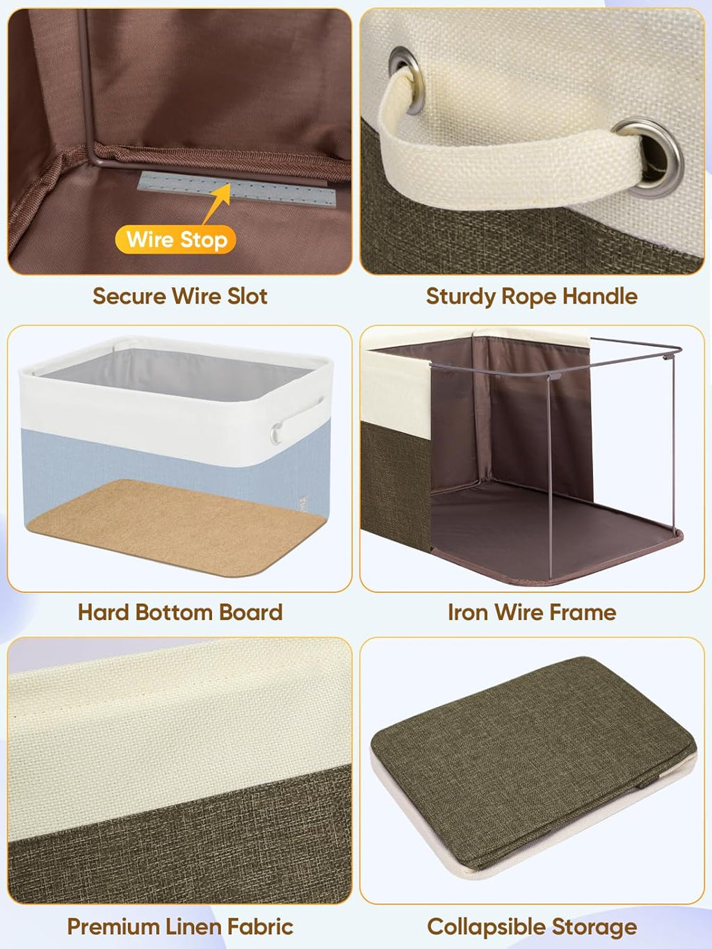 BALEINE 4 Pack Fabric Storage Bins for Shelves, Linen Storage Baskets for Organizing, Decorative Closet Bins for Clothes, Home (Brown, 17''x13''x10.5'')