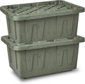HOMZ 2-Pack Durabilt Tote, Heavy Duty Plastic Storage Bins with Lids, 15 Gallon, Green Camo - Stackable Organizing Containers for Home, Garage, and Office