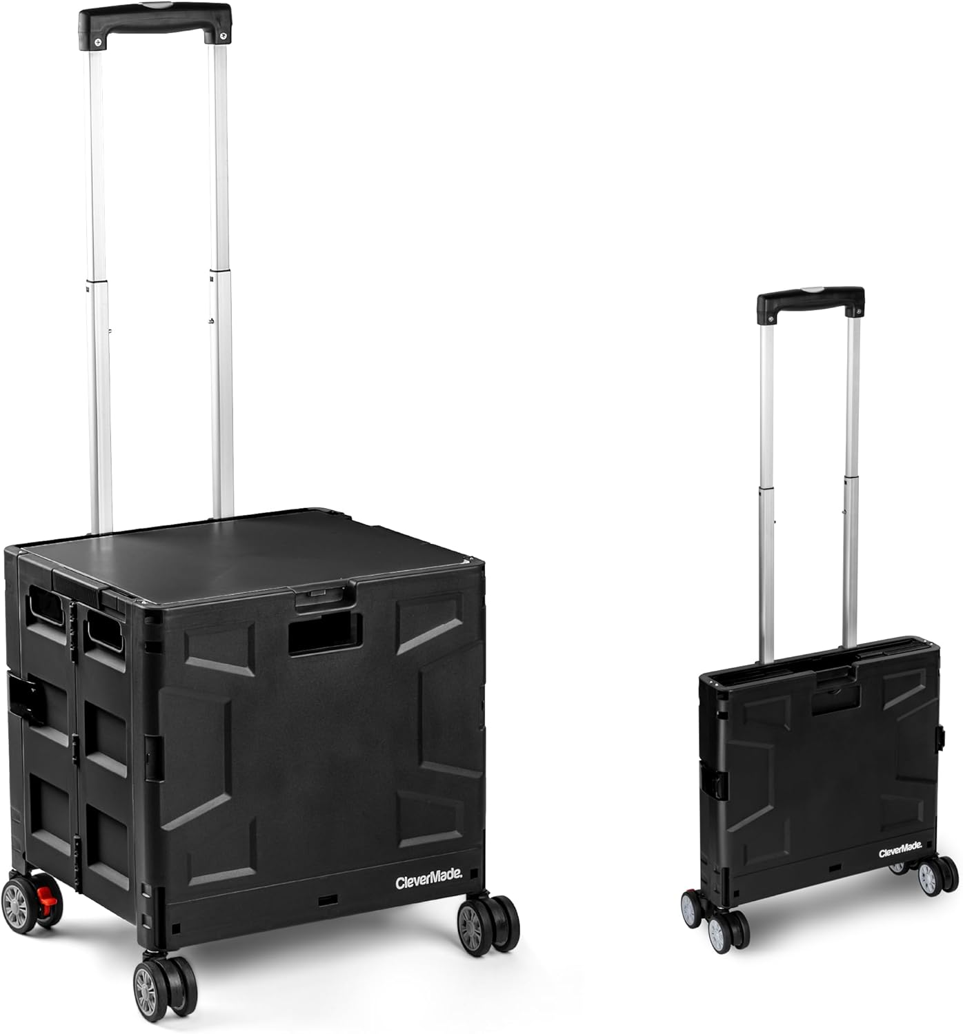 CleverMade Collapsible Wheeled Crate, 35L Capacity, 4 Double Wheels, Foldable with Lid, Black