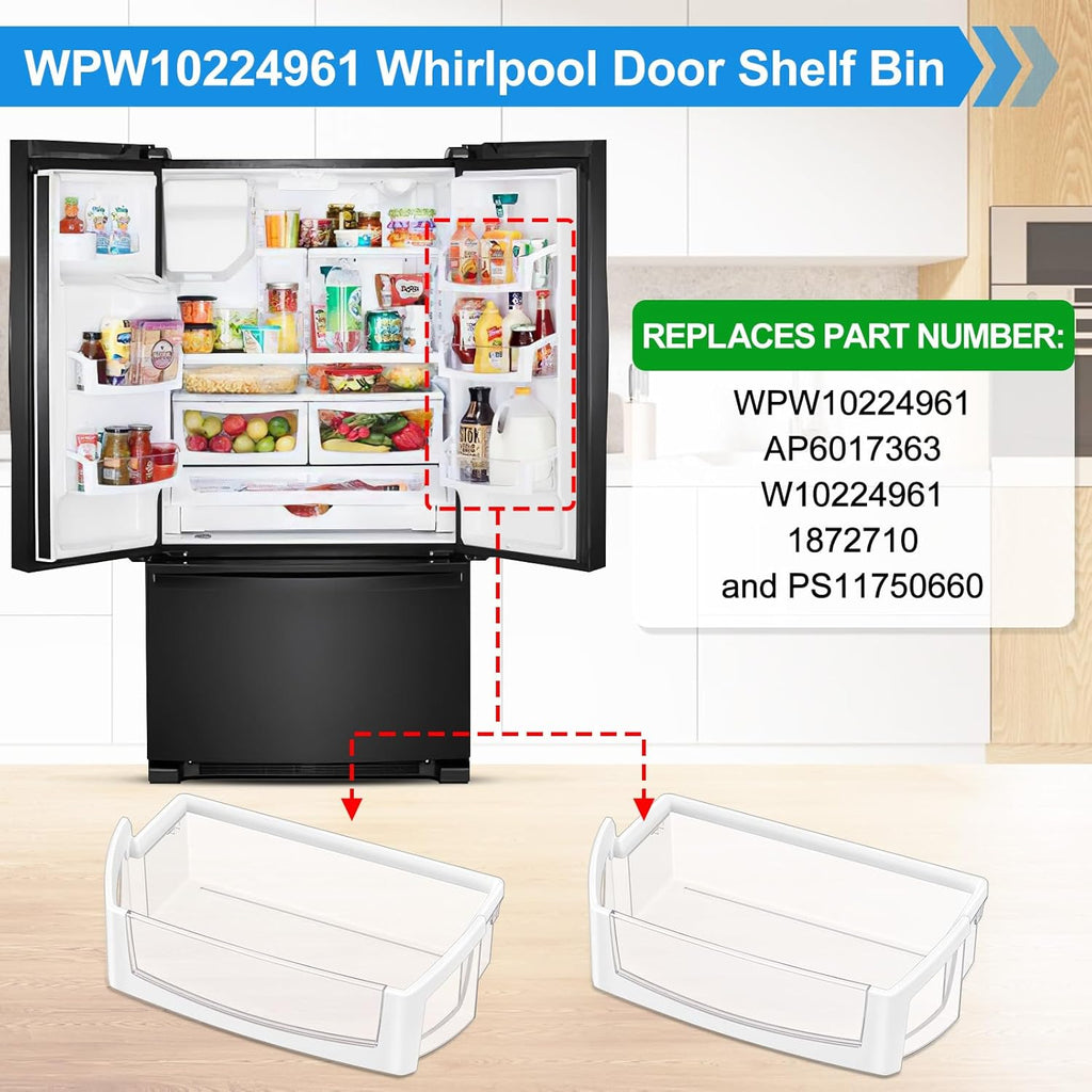 (2 PACK) UPGRADED WPW10224961 Refrigerator Door Bin Shelf Compatible with Whirlpool Refrigerator Door Shelf W10224961 AP6017170,For Whirlpool Replacement Door Shelf Parts WRX735SDBM, WRF555SDH