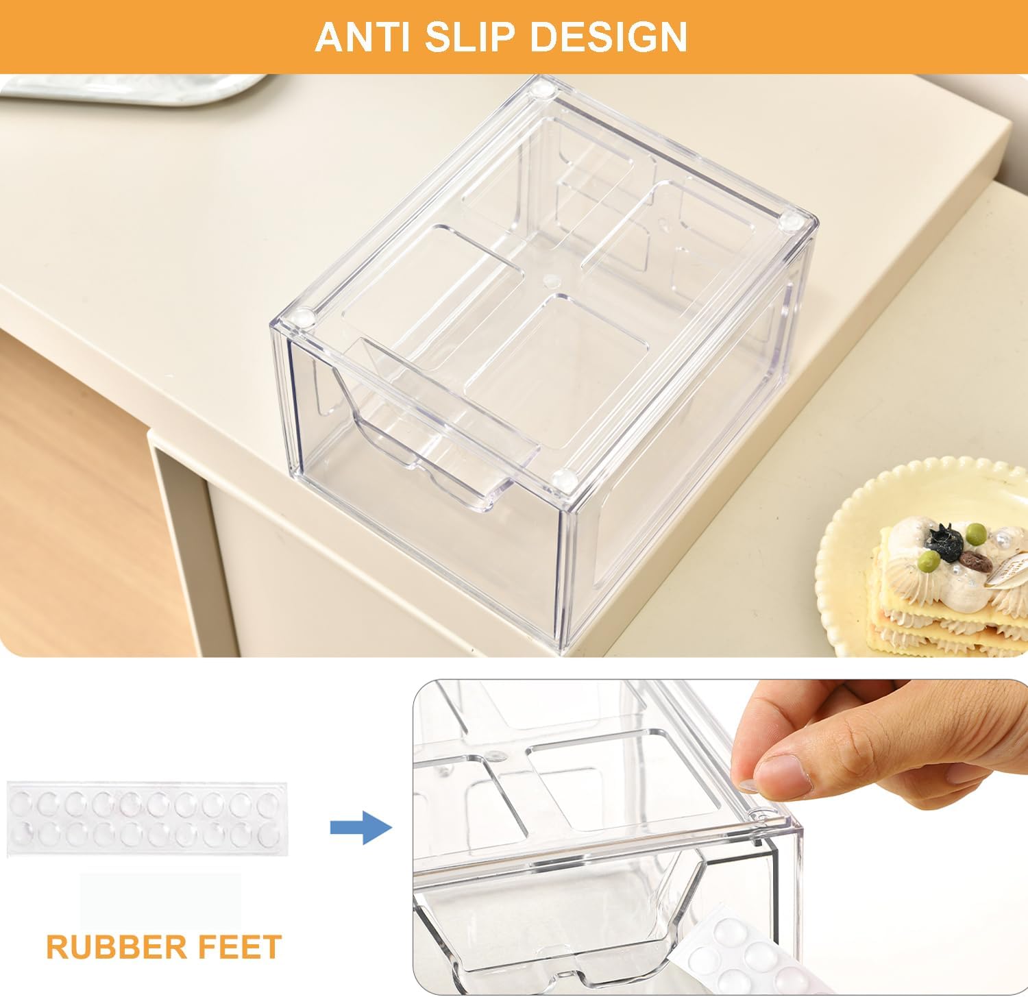 Stackable Makeup Organizer Storage Drawers Set of 6, Clear Plastic Organizer Bins for Beauty Supplies,Ideal for Vanity, Bathroom,Cabinet,Pantry Organization (2Long 4 Short)