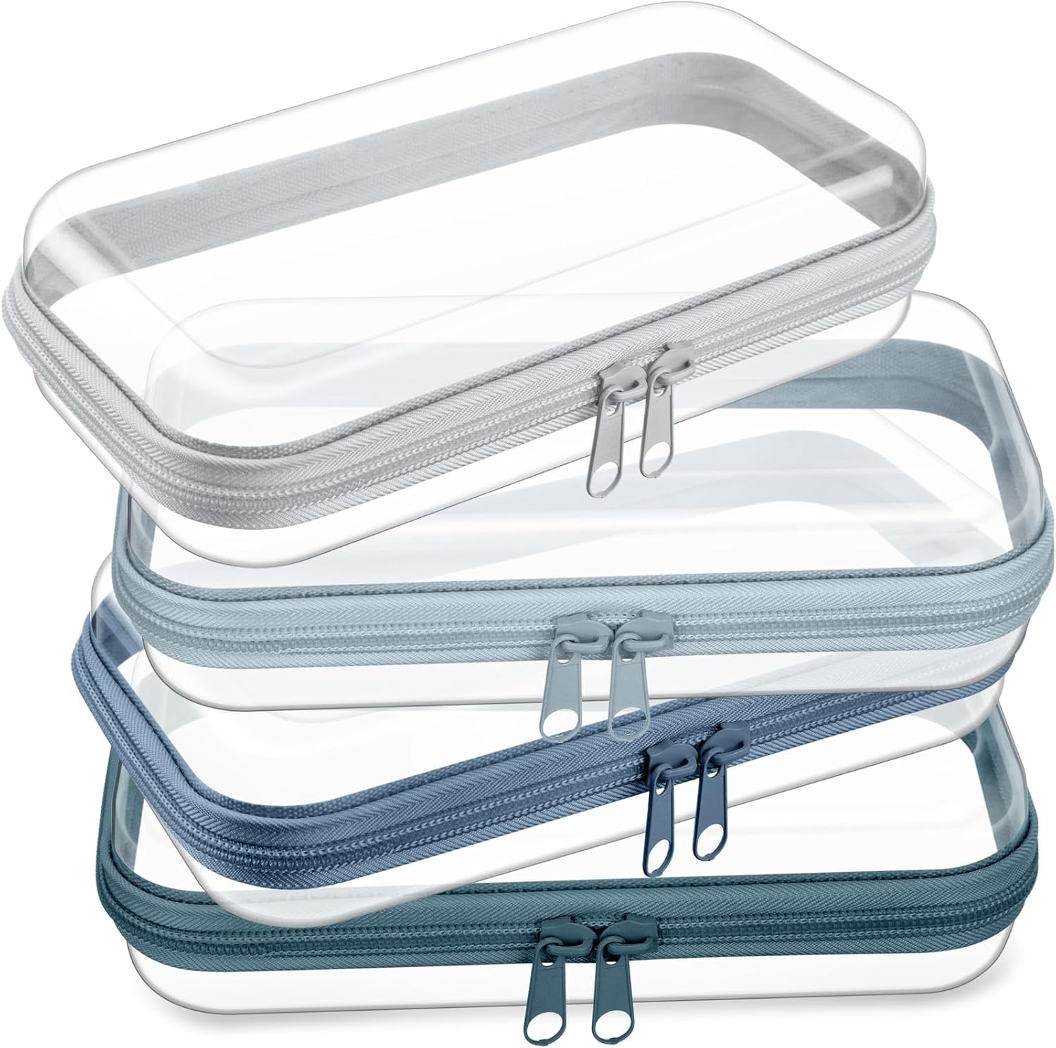 Hoolerry 4 Pcs Hard Clear Zipper Case Makeup Bags Plastic Pencil Pouch Transparent Storage Box Containers for Cosmetics, Snacks, Building Blocks, Puzzles(Morandi,7.5 x 3.9 x 2 in)