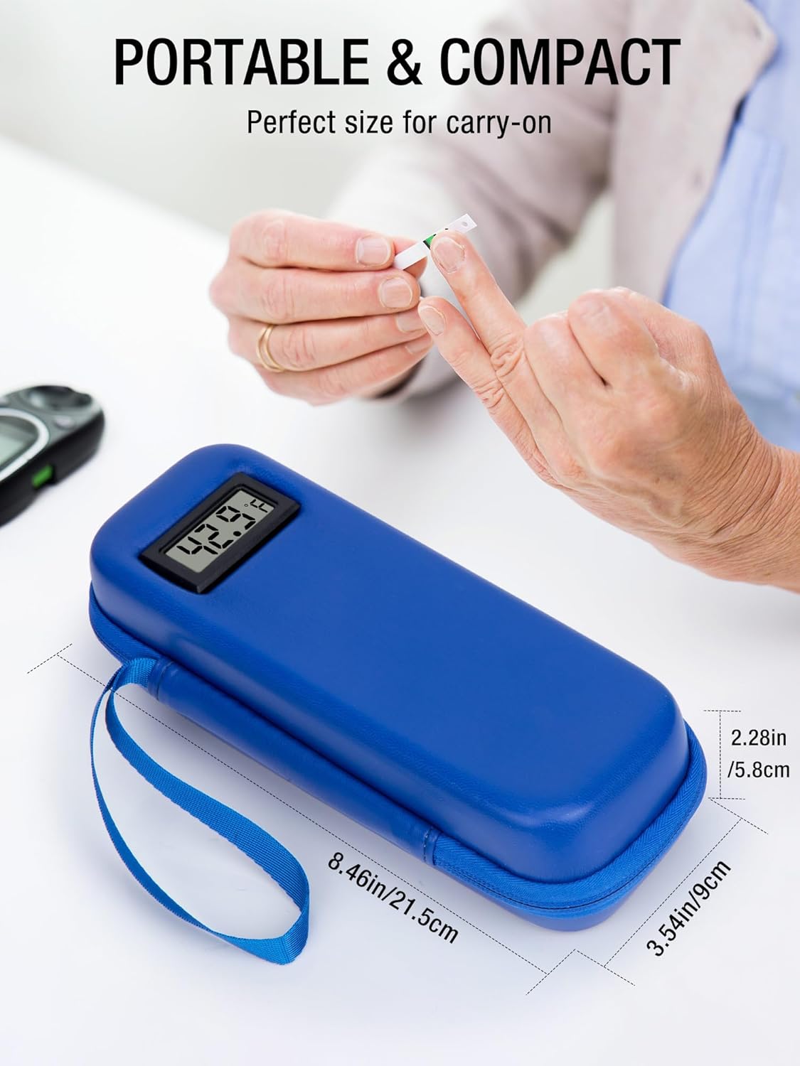 Insulin Cooler Travel Case TSA Approved, Temperature Display Insulin TravelCase, Portable Insulin Pen Cooler Travel Case for Insulin Ice Pack, Travel Diabetic Supplies (Blue)