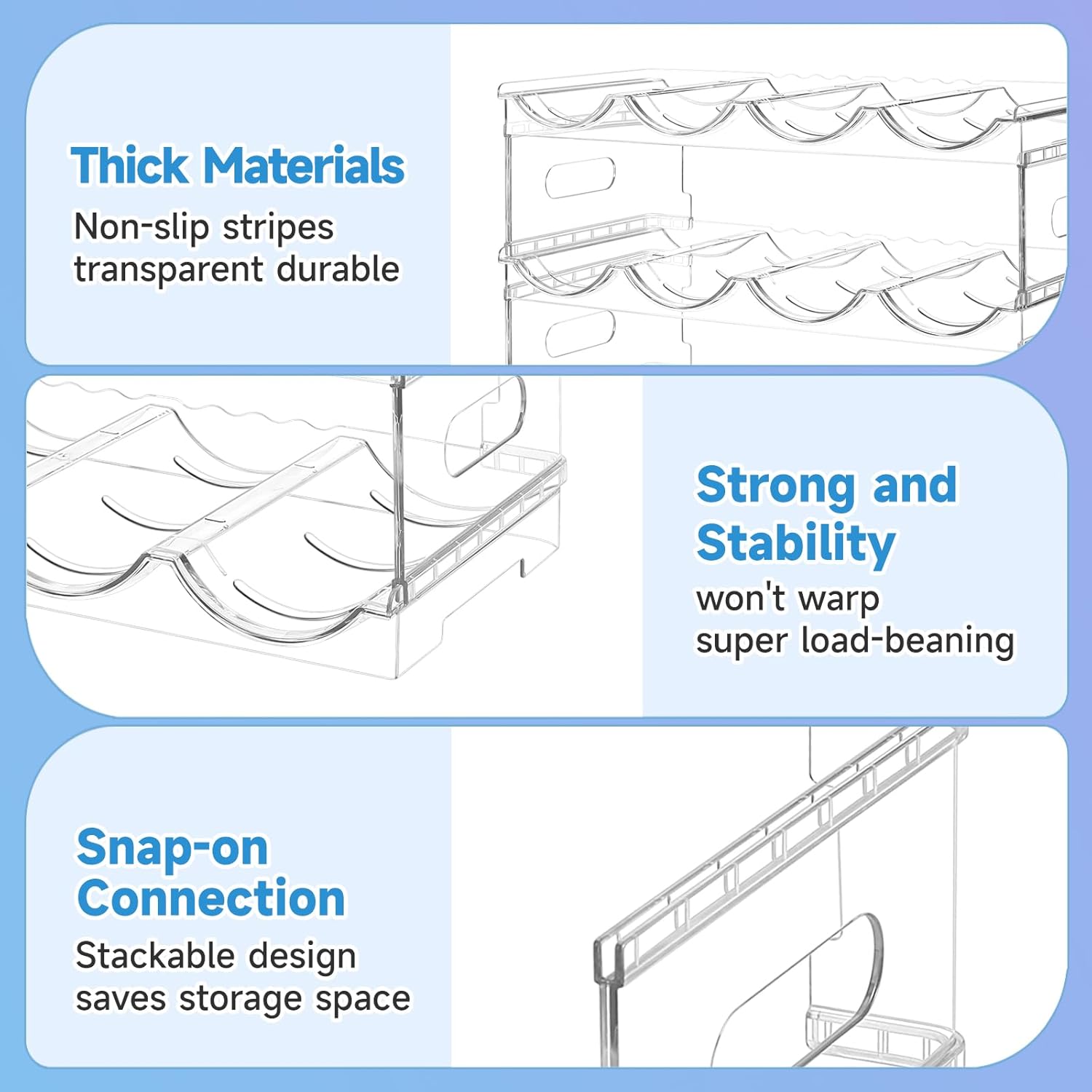 Large Compartment Water Bottle Organizer Rack,3 Pack Stackable Tumbler Storage for Kitchen Fridge Cabinet Organization and Storage,Wine/Drink/Water Bottle Storage Organizer