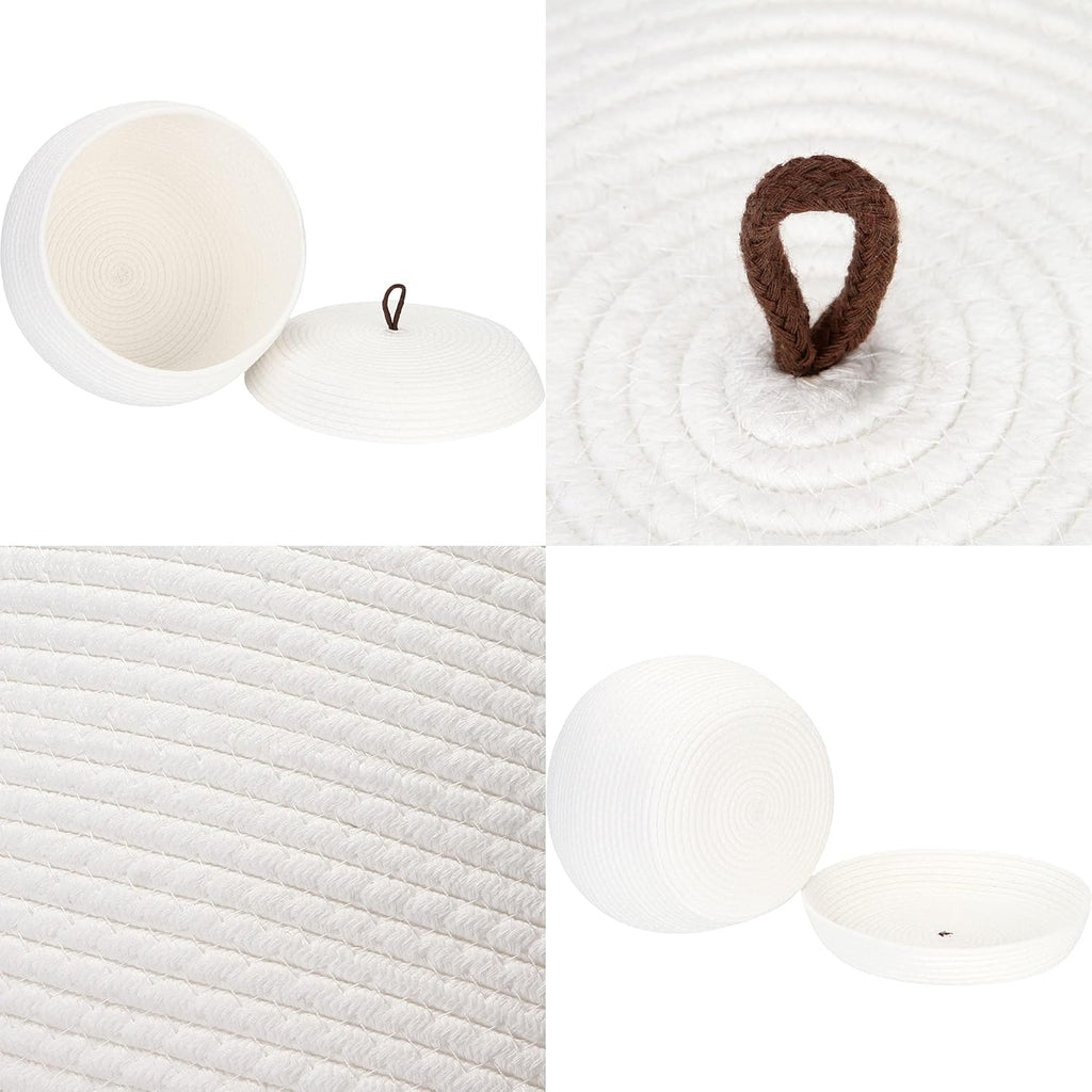 Sea Team Round Cotton Rope Storage Basket with Lid, Decorative Woven Storage Bin, Pot, Caddy, Organizer, Container for Snacks, Towels, Plants, 13 x 9 Inches (Large, White)