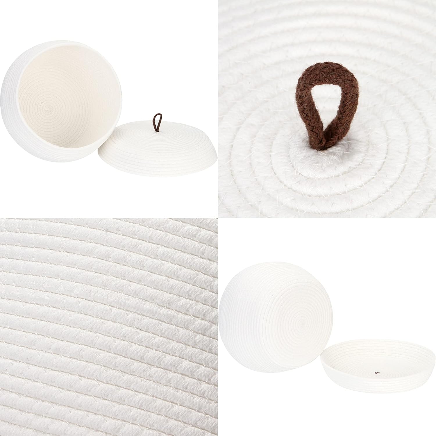 Sea Team Round Cotton Rope Storage Basket with Lid, Decorative Woven Storage Bin, Pot, Caddy, Organizer, Container for Snacks, Towels, Plants, 13 x 9 Inches (Large, White)