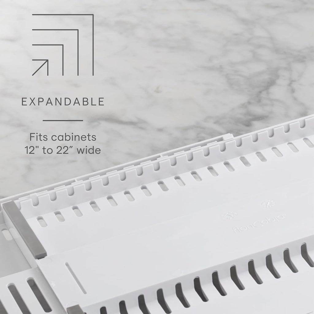 YouCopia StoreMore Expandable Cookware Rack with Tall Steel Wires, 12.5"-22" Wide Adjustable Pan Organizer for Kitchen Cabinet Storage, Classic Edition