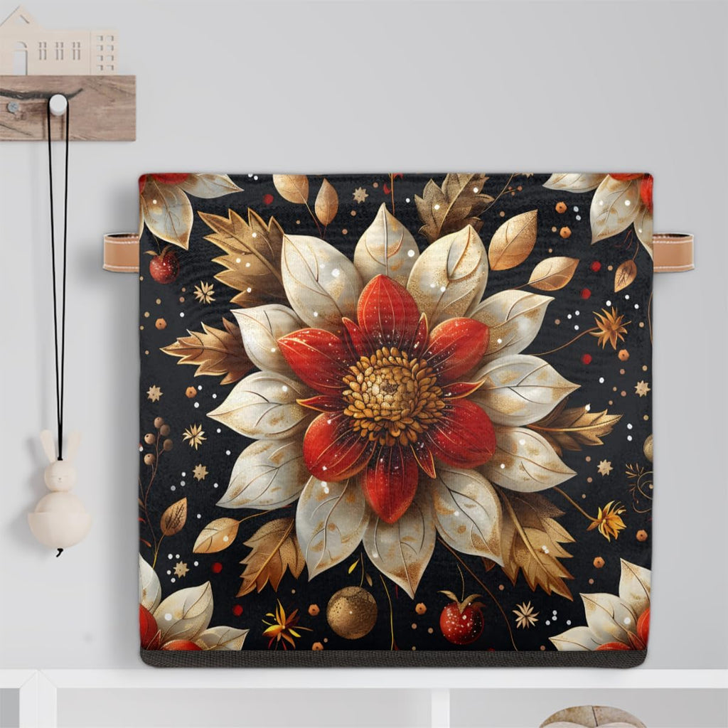 TropicalLife 13x13x13 Inch Large Fabric Storage Cube Flowers Foldable Storage Bin with Handles Organizer Boxes Cube Basket for Shelves Organizing Closet