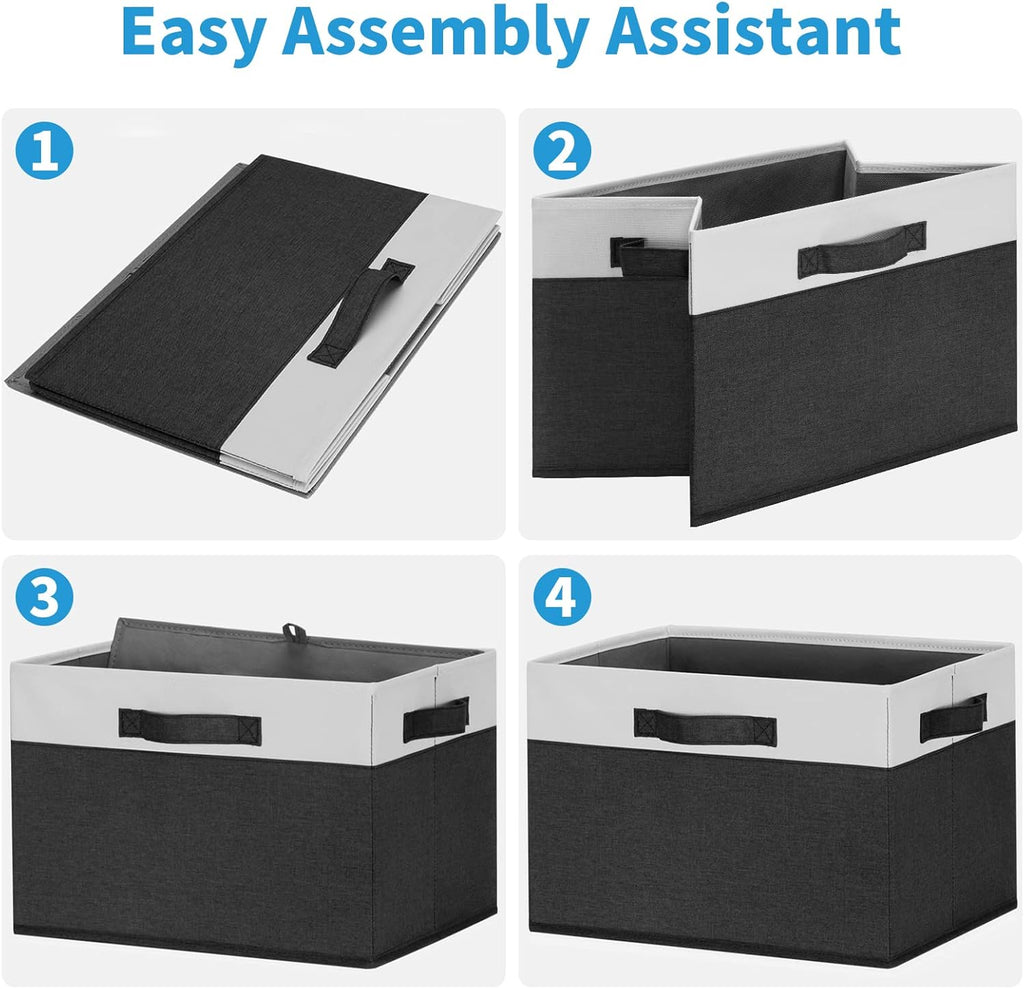 GhvyenntteS Large Storage Baskets for Shelves 6 Pack, Collapsible Fabric Storage Bins with 3 Handles, Decorative Closet Organizers and Storage bins for Clothes Blanket Beddings (Black, 15"x11"x9.6")