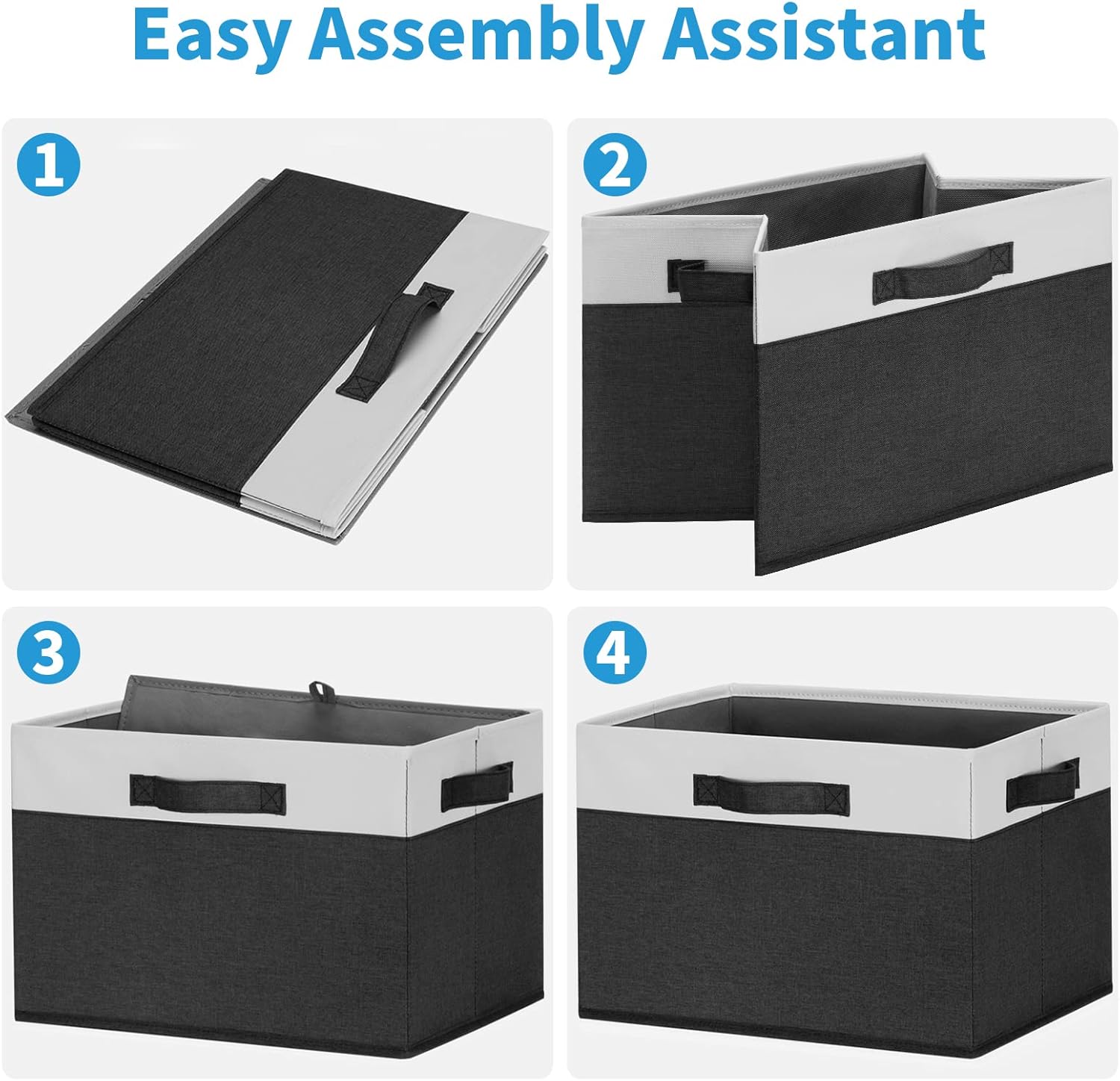 GhvyenntteS Large Storage Baskets for Shelves 6 Pack, Collapsible Fabric Storage Bins with 3 Handles, Decorative Closet Organizers and Storage bins for Clothes Blanket Beddings (Black, 15"x11"x9.6")