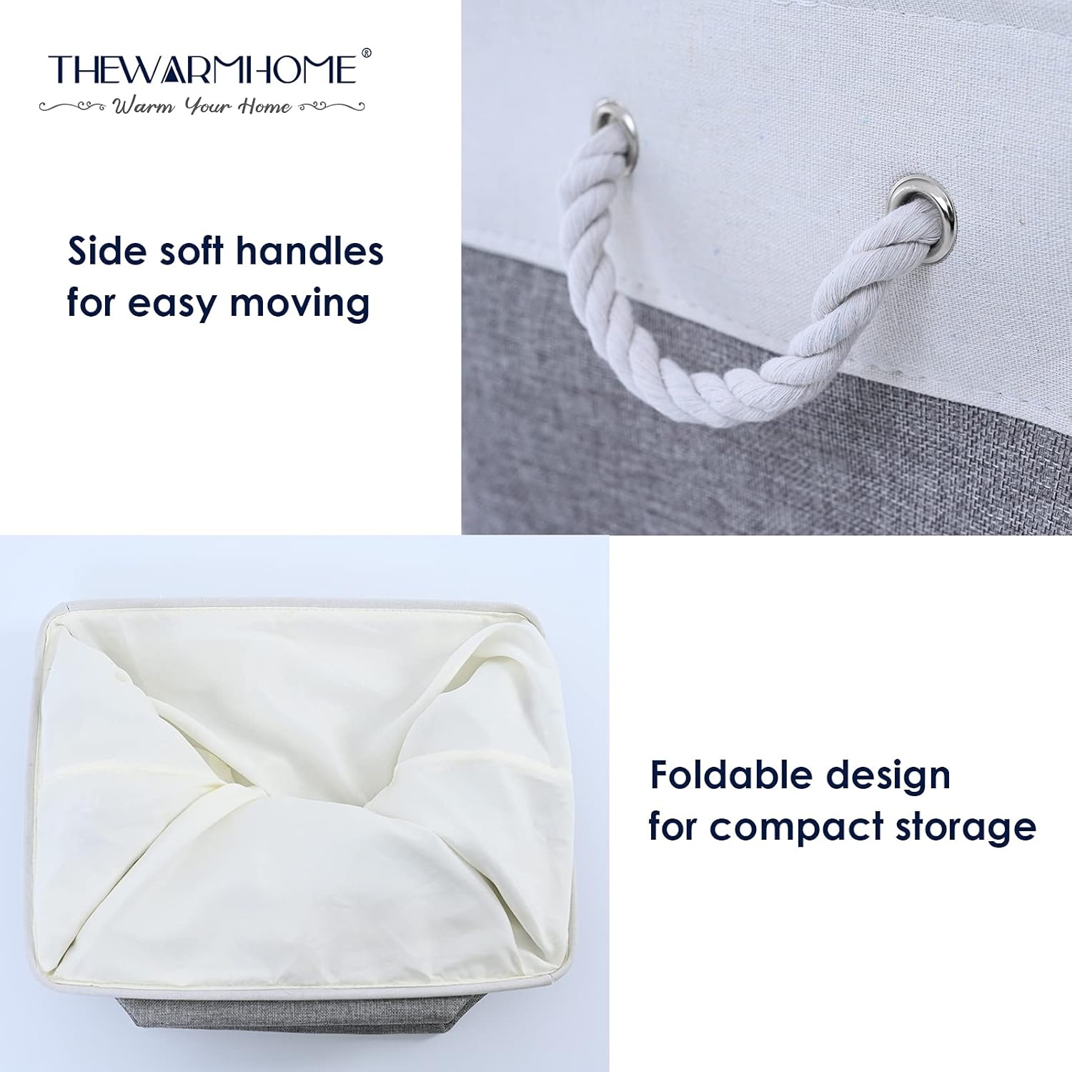 TheWarmHome Small Storage Baskets for Organizing,Storage Baskets for Shelves,Small Fabric Storage Bins W/Handles For Closet Nursery Toy Decorative Foldable (White&Grey, 11.8L*7.9W*5.2H-6 Pack)
