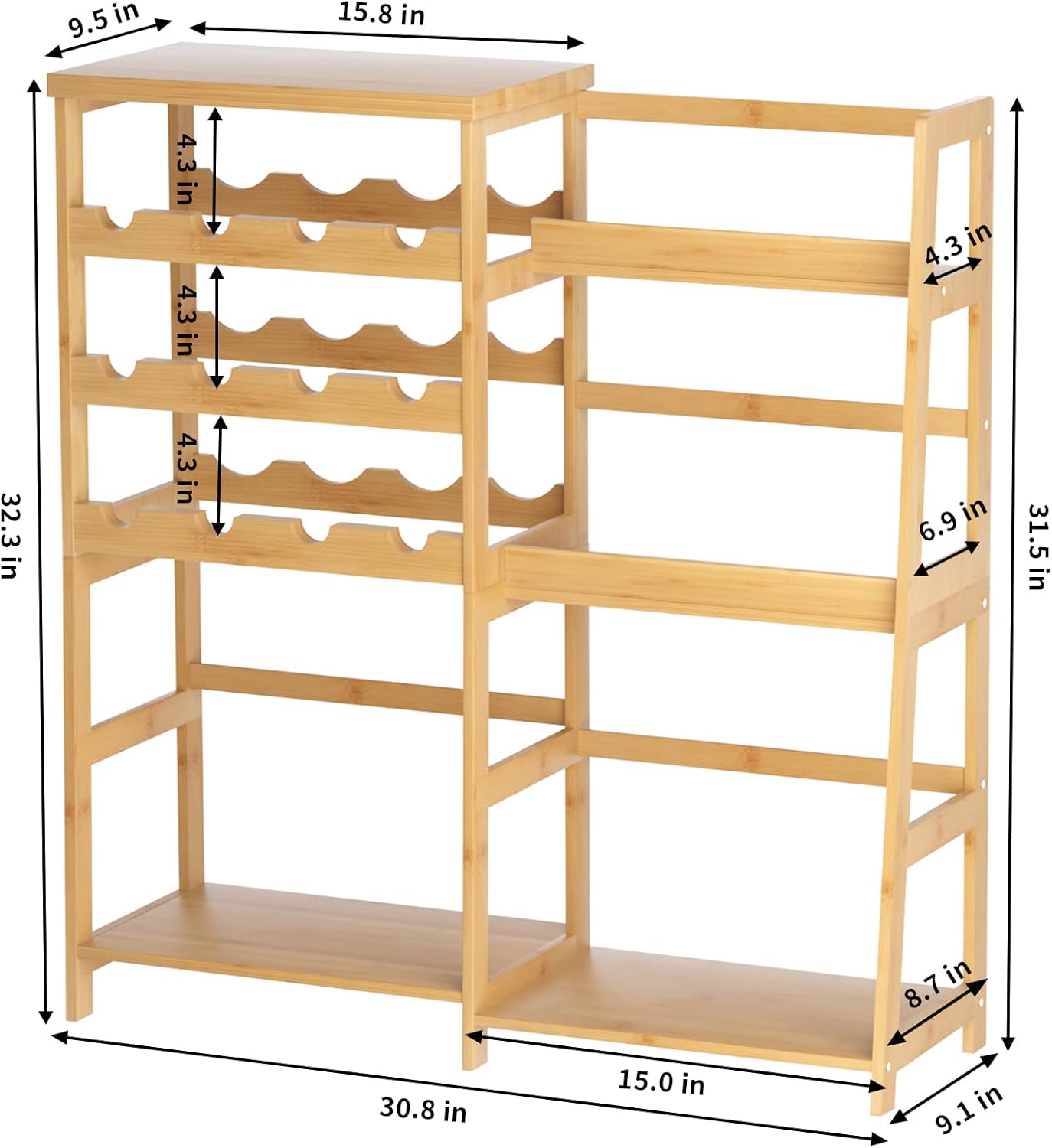 VASMIA Versatile Liquor Stand for Home Bar, Wine Rack Freestanding Floor, Mini Bar Table with Bamboo Trapezoidal Liquor Bottle Display Shelf Cabinet for Living Room, Natural
