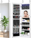 GISSAR Mirror Jewelry Cabinet, LED Wall Door Mount Full Length Jewelry Armoire with Makeup Mirror and Jewelry Storage, Large Capacity Lockable Jewelry Organizer, Vanity Mirror with Lights, White