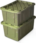 HOMZ 2-Pack Durabilt Tote, Heavy Duty Plastic Storage Bins with Lids, 27 Gallon, Green Camo - Stackable Organizing Containers for Home, Garage, and Office