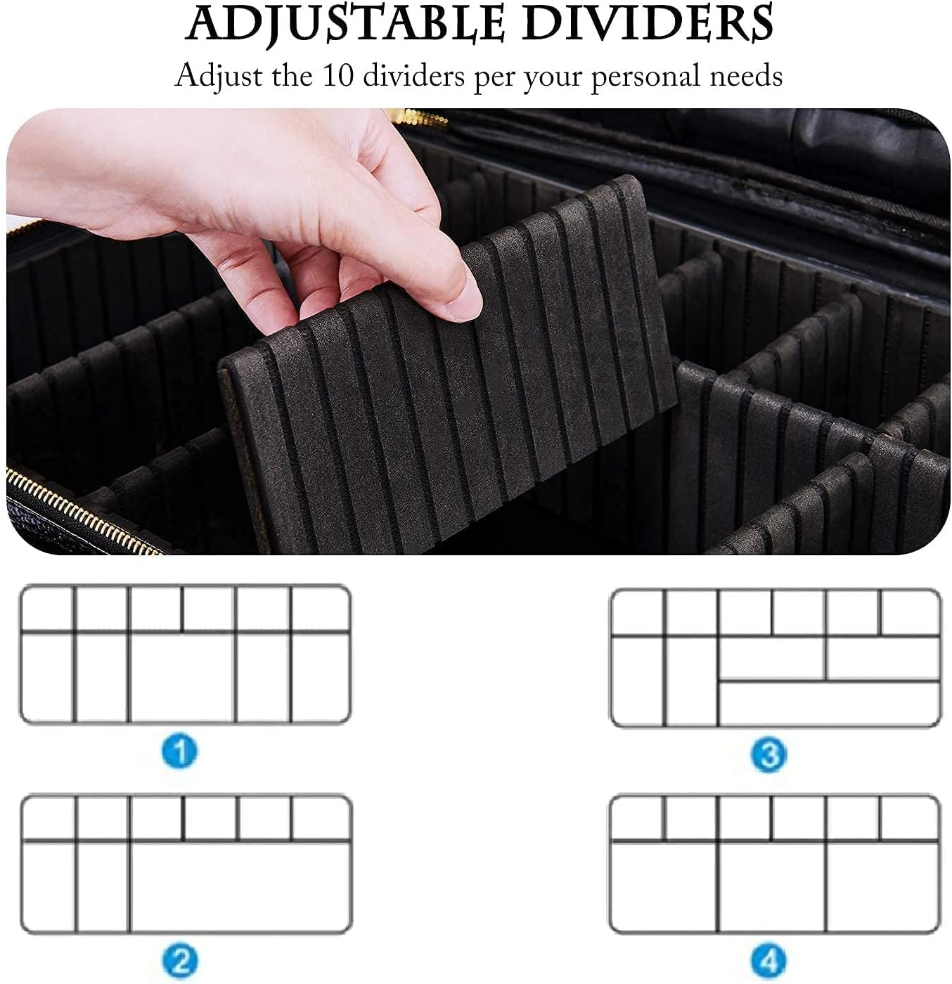 JOURMON Travel Makeup Train Case,Large Capacity Cosmetic Bags for Women,Portable Makeup Bag Organizer with Adjustable Dividers & Shoulder Strap (Crocodile Pattern Black, L)