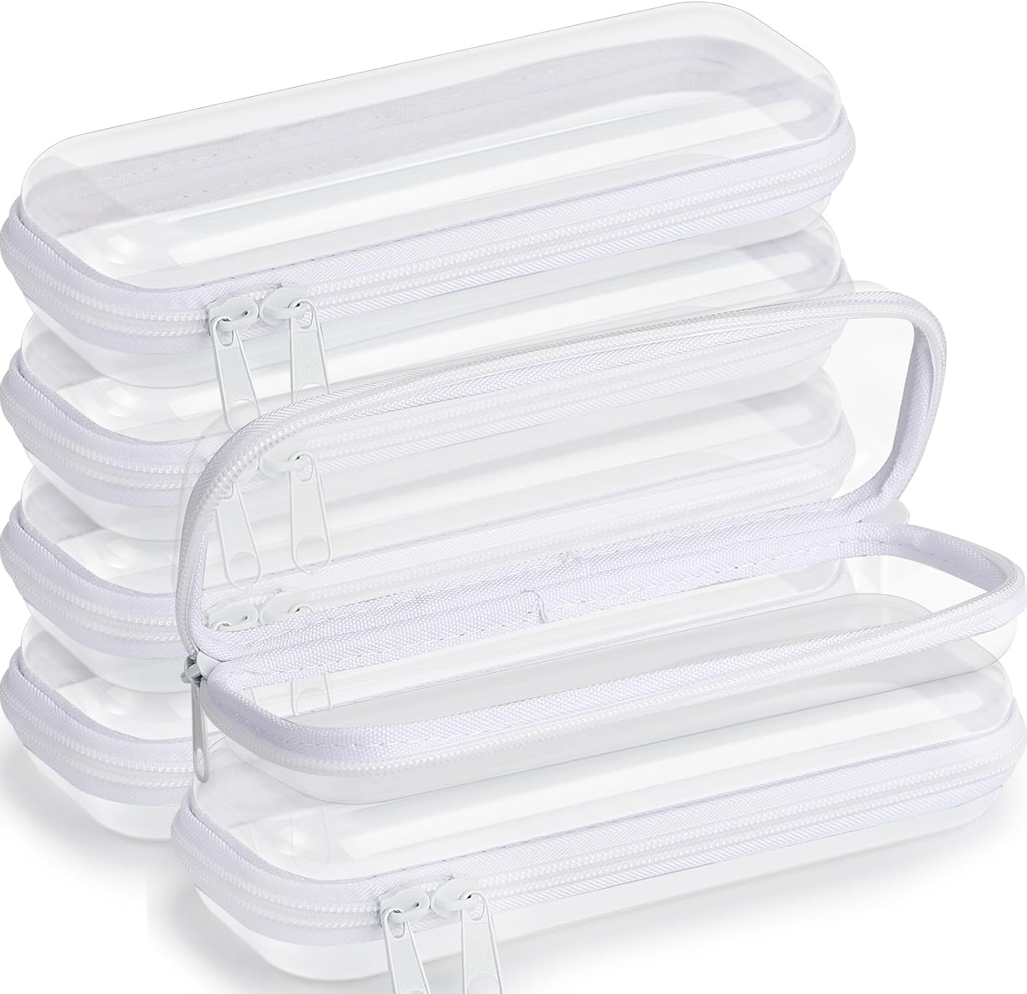 Sanwuta 6 Pcs Clear Hard Zipper Case Hard Plastic Zipper Pouches Transparent Makeup Bag Pencil Pouches for Travel Snacks Christmas Trinket Storage Organizer Box(White,7.87 x 2.56 x 1.57 Inch)
