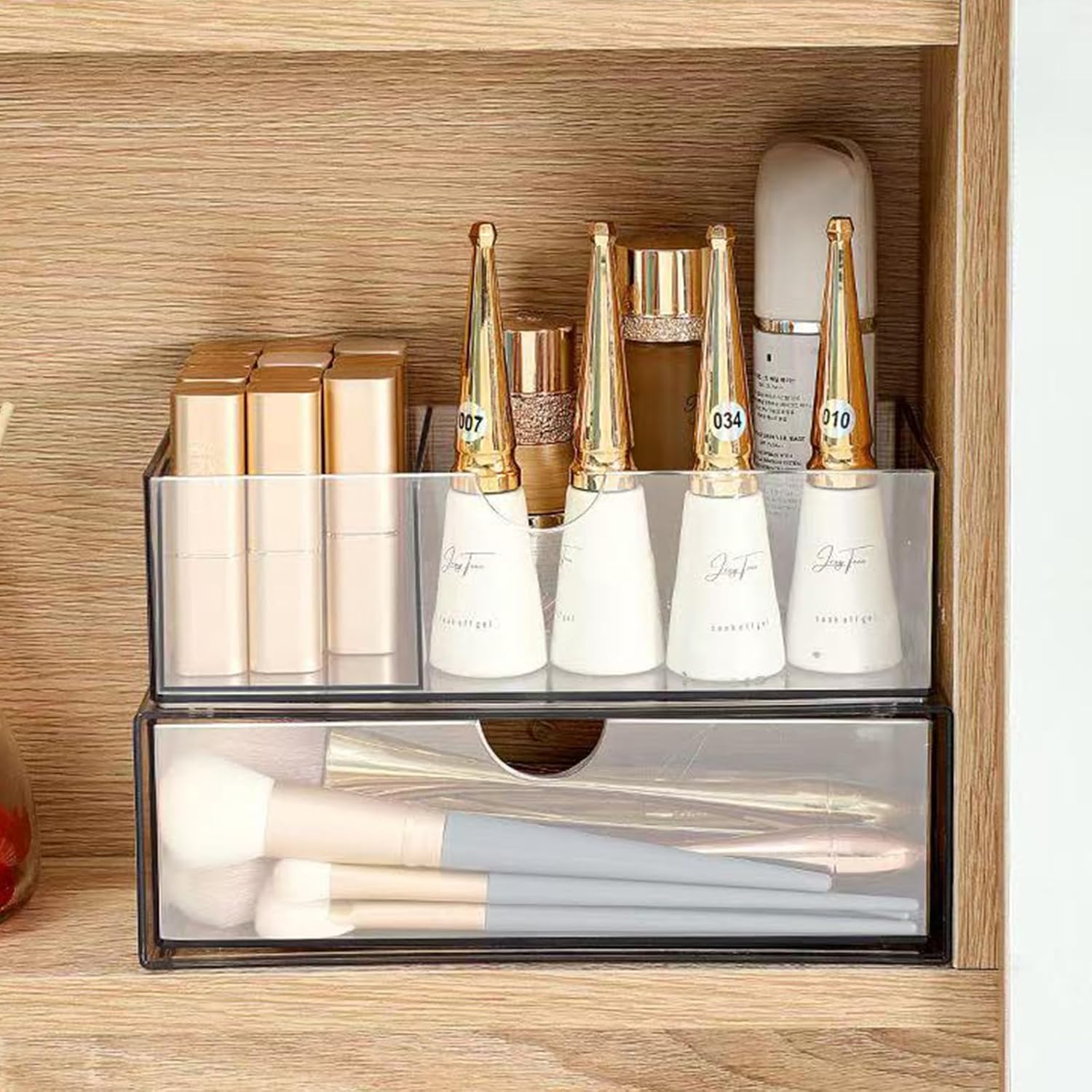 Hair Accessories Organizer for Girls, Clear Acrylic Hair Tie Organizer, or Headband, bows，Cute Small Stackable Storage Drawer Container Caddy Box for Bathroom Vanity Countertop 2PCS