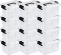 Nazhura Plastic Storage Bin, Stackable and Nestable Storage Boxes with White Lids and Secure Latching Buckles, Large Storage Container (CLEAR, 6QT 12PACK)