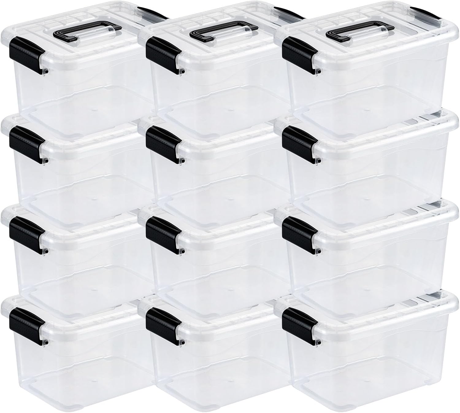 Nazhura Plastic Storage Bin, Stackable and Nestable Storage Boxes with White Lids and Secure Latching Buckles, Large Storage Container (CLEAR, 6QT 12PACK)