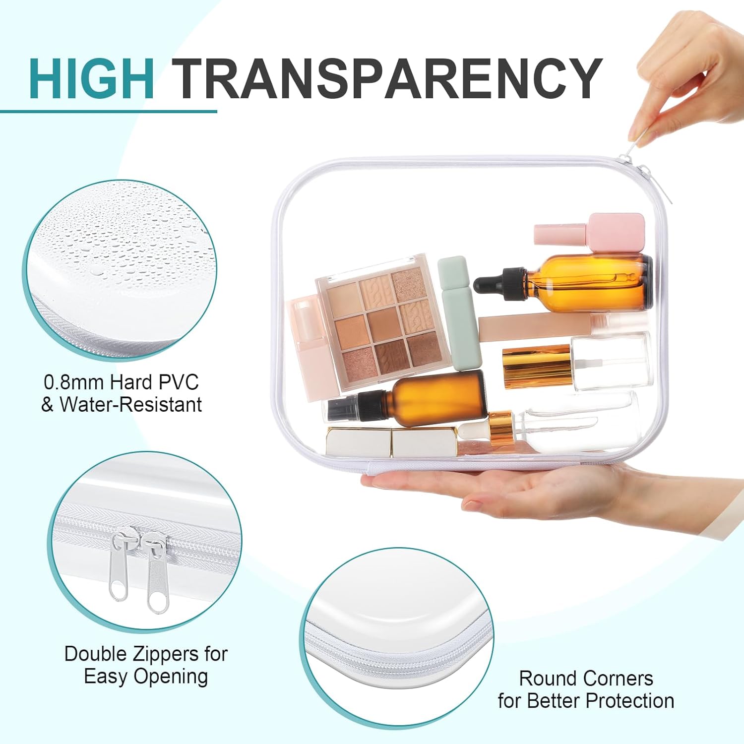 Sanwuta 6 Pcs Clear Hard Zipper Case Hard Plastic Zipper Pouches Transparent Makeup Bag Pencil Pouches for Travel Snacks Christmas Trinket Storage Organizer Box(Clear,Two Sizes)