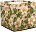 TropicalLife 13x13x13 Inch Large Fabric Storage Cube Beige Floral Print Foldable Storage Bin with Handles Organizer Boxes Cube Basket for Shelves Organizing Closet