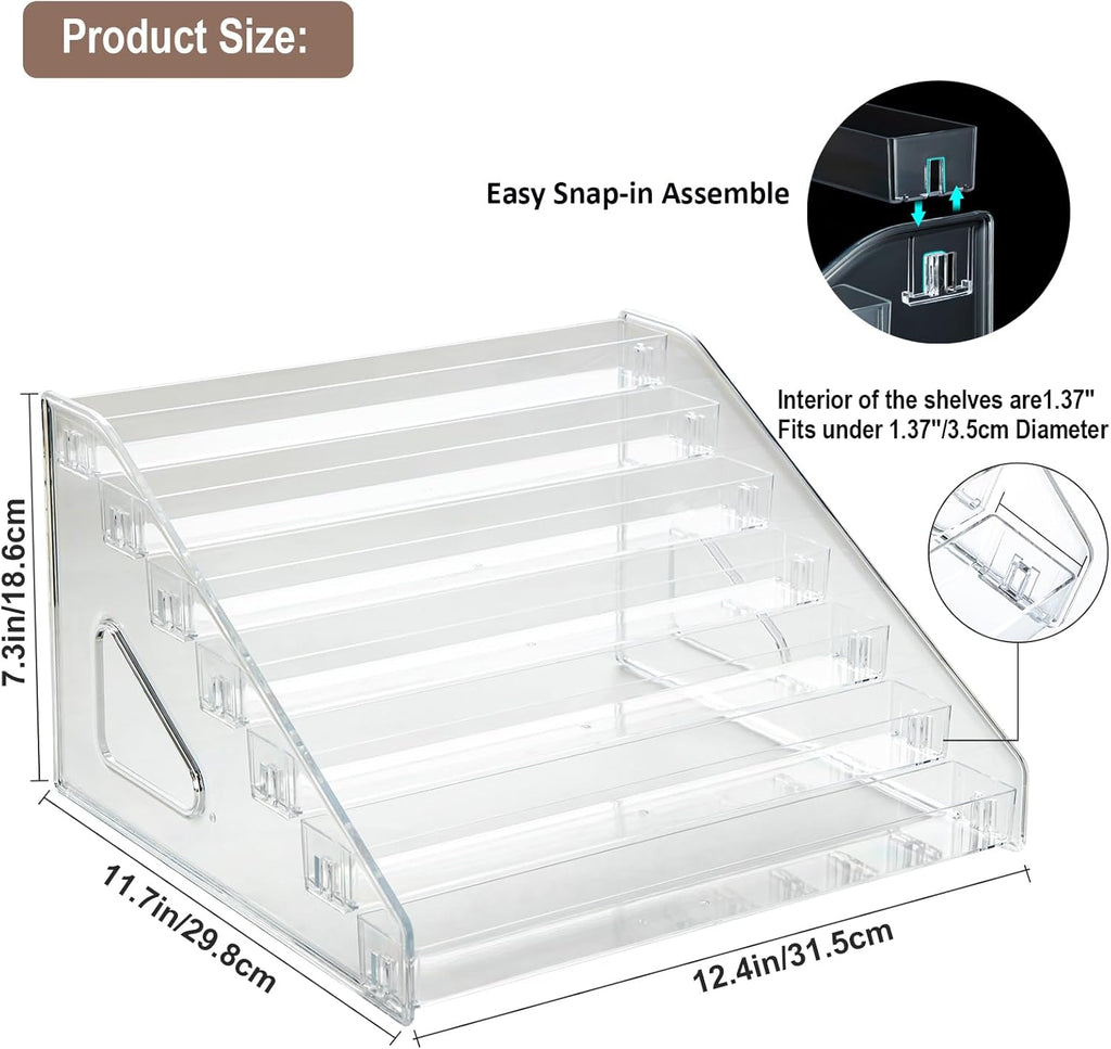 Acrylic Paint Organizer (7 Tier), Painting Bottle Holder, Clear Nail Polish Holder Rack Shelf, Acrylic Paint Storage Organizer, Craft Holder Rack for Alcohol Inks and Food Coloring (Clear)