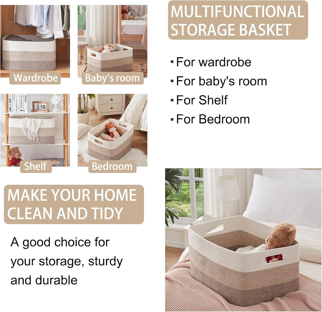 OIAHOMY Large Blanket Basket, 22”x17”x12” Rectangle Woven Baskets, Nursery Blanket Storage Living Room, Toy Storage With Handle, Large Baskets for Organizing-Gradient Yellow