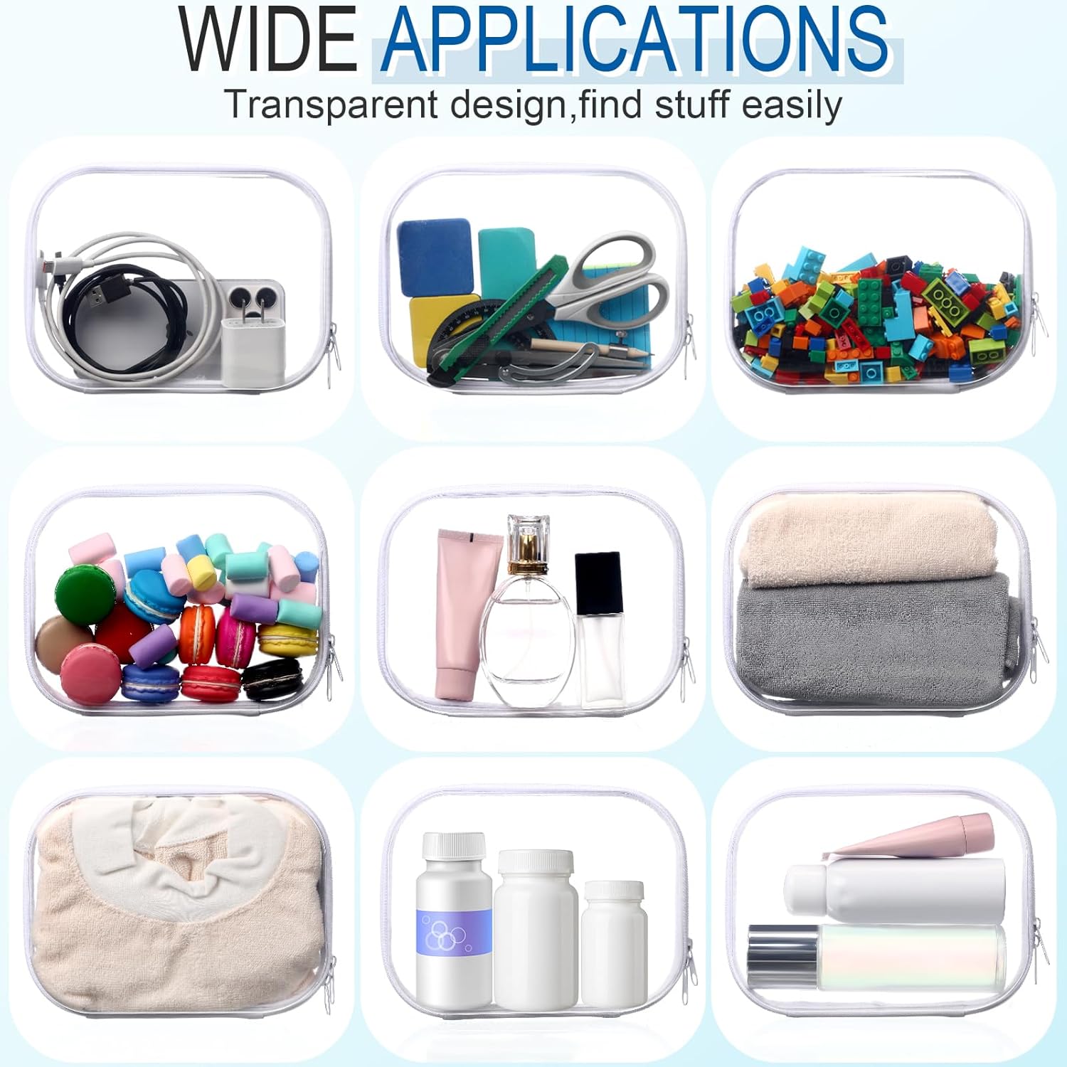 Sanwuta 6 Pcs Clear Hard Zipper Case Hard Plastic Zipper Pouches Makeup Bag Pencil Pouches Transparent Cases for Snacks Plastic Storage Organizer Box for Travel(Clear,7.87 x 5.9 x 2 Inch)