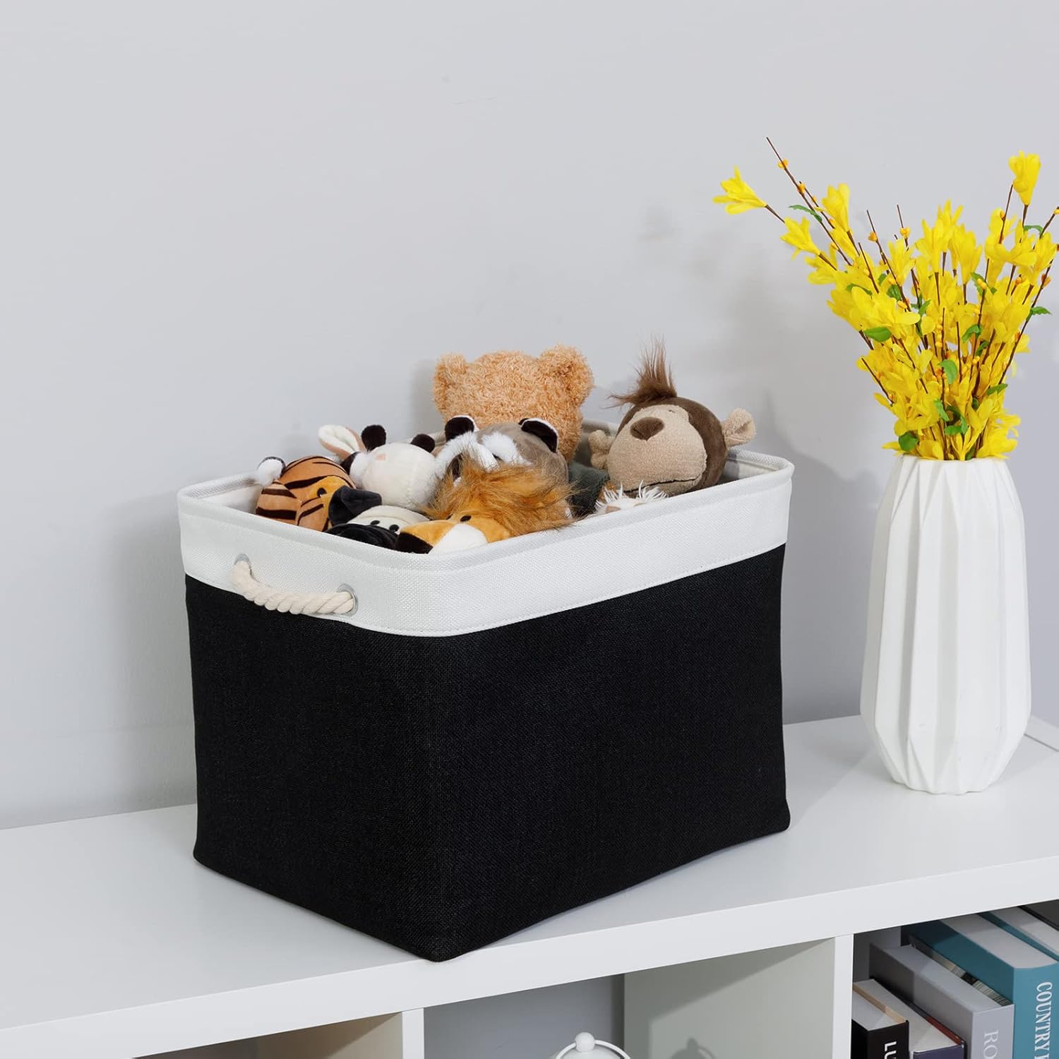 Bidtakay Black Storage Bins Storage Baskets for Shelves Decorative Basket Set of 2 Fabric Cloth Bins for Organizing 16x11.8x11.8 in Large Tall Baskets with Soft Handles for Home Office Living Room