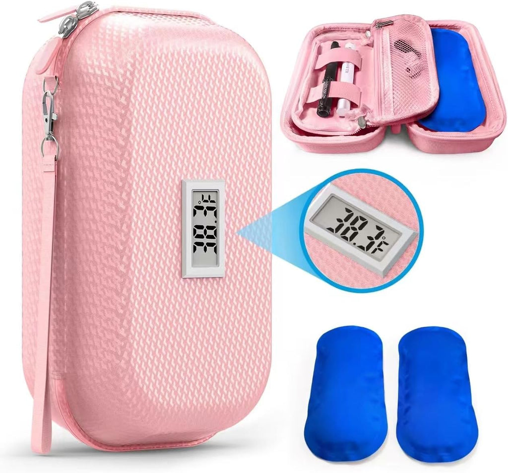 Insulin Cooler Travel Case TSA Approved, Refrigerated Medicine Travel Case with Temperature Display, Wrist Strap & 2 Reusable Ice Packs, Gift for Daily and Trip
