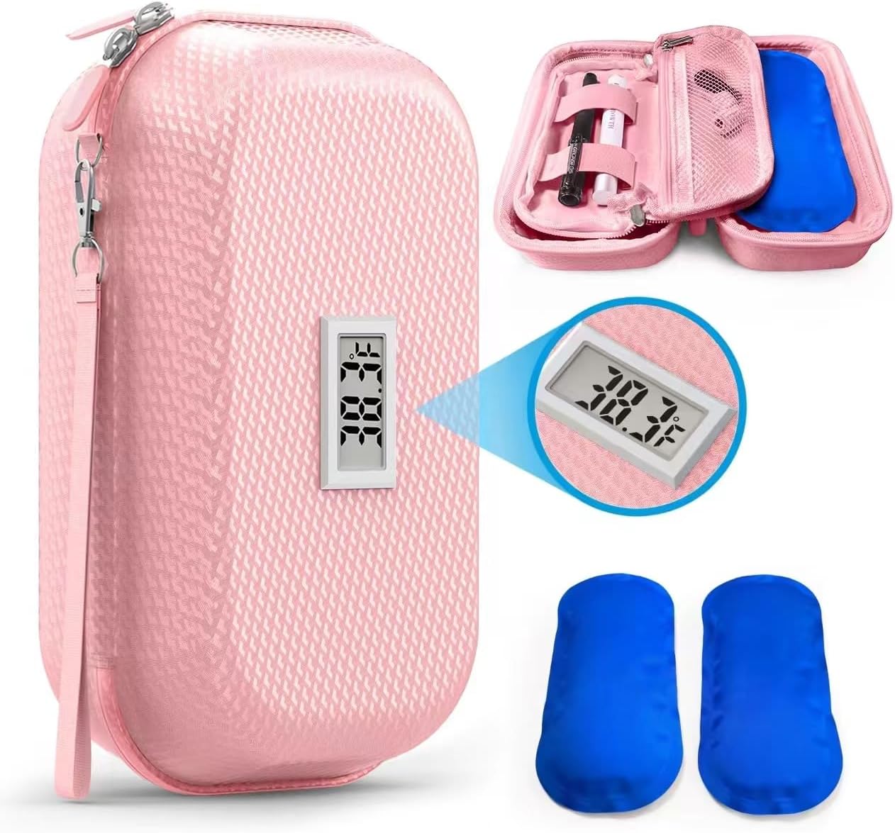 Insulin Cooler Travel Case TSA Approved, Refrigerated Medicine Travel Case with Temperature Display, Wrist Strap & 2 Reusable Ice Packs, Gift for Daily and Trip