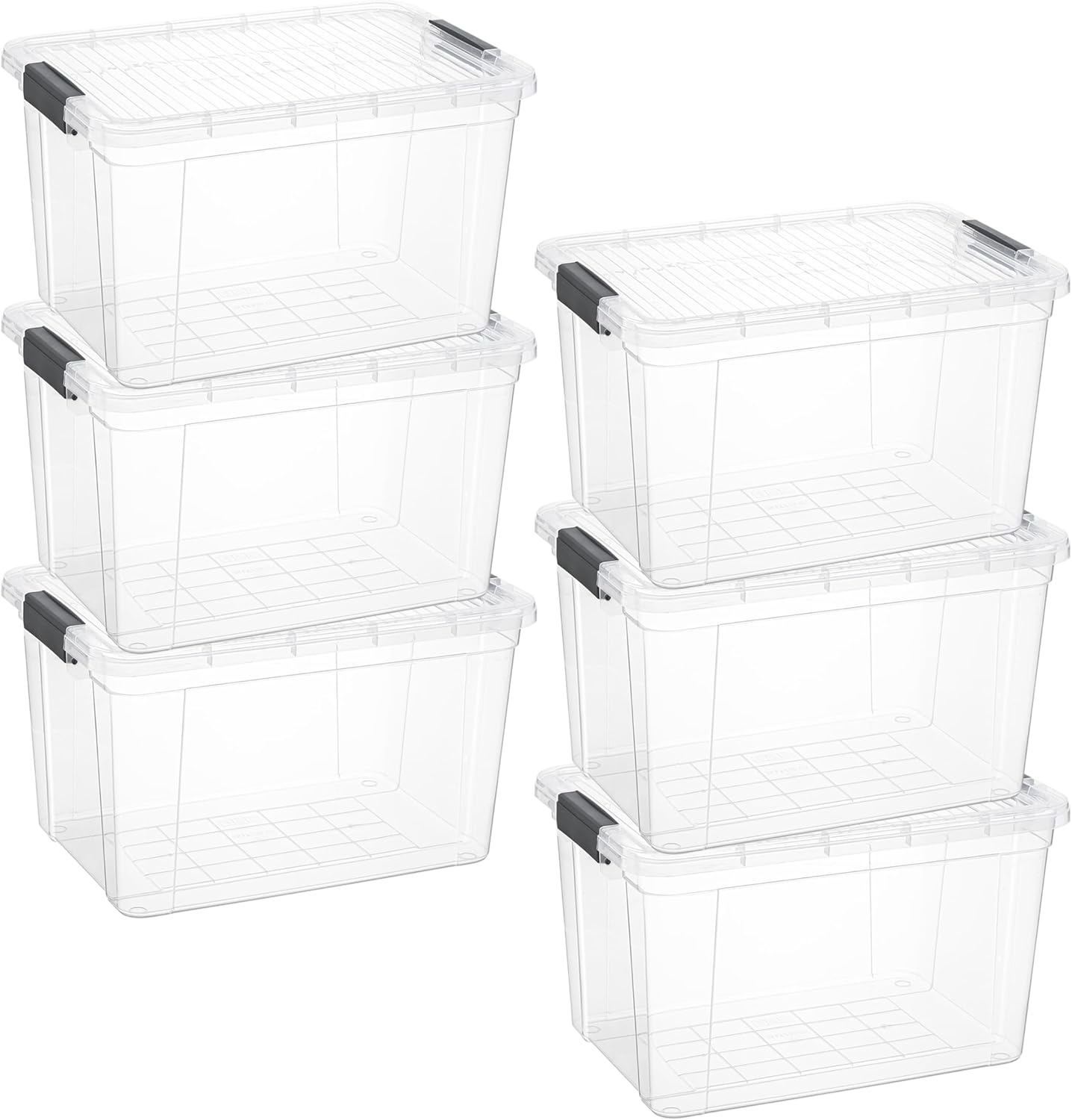 Superio Clear Storage Boxes with Lids, 26 Quart Plastic Container Bins for Organizing, Stackable Crates, BPA Free, Non Toxic, Odor Free, Organizers for Home, Office and Dorm, 6 Pack