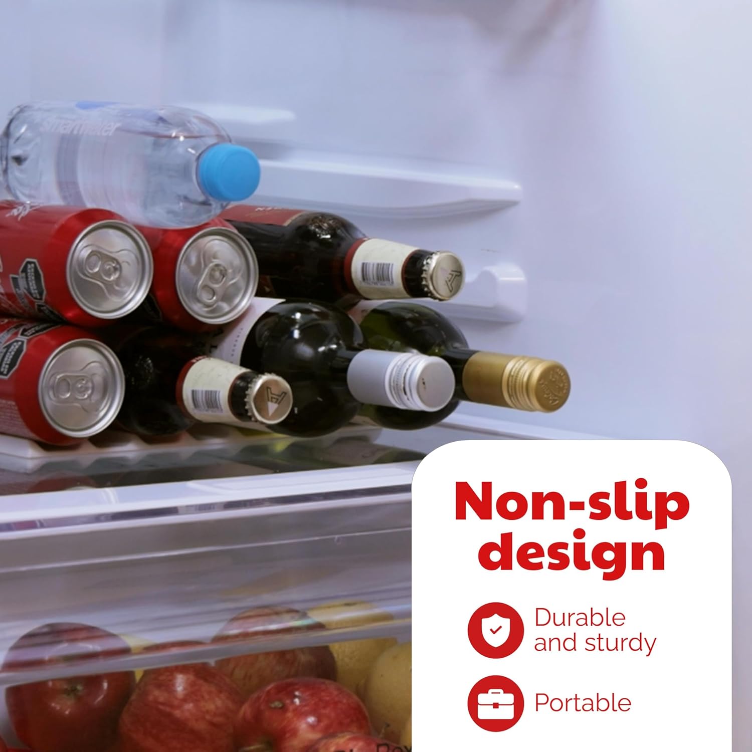 Fridge Monkey Mat - Wine & Soda Can Organizer for Refrigerator - Drink Organizer Holder Makes Cans & Bottles Stackable for Easy Storage - Space Saver for Refrigerator Organization - Cream (1 Pack)