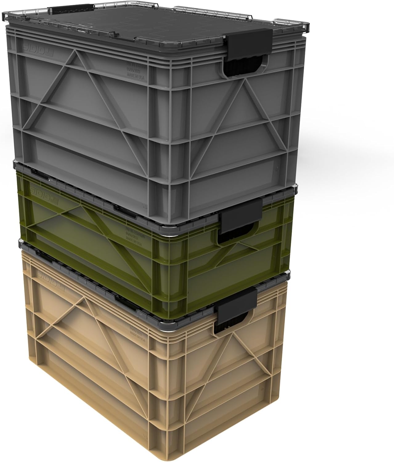 SIDIO CRATE Pro Pack - Two Full Size and One Half Size Heavy Duty Stackable Storage Bins, Totes and Containers with Lids and Dividers - Durable Organizer for Home, Office, Garage, and Outdoor Use