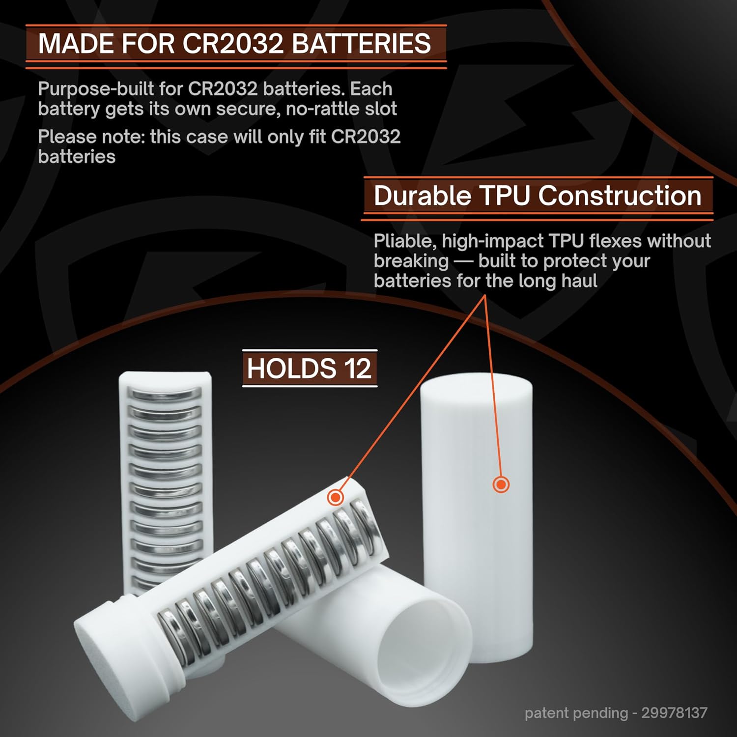 Slimline Coin CR2032 Battery Case, soft durable material - Pack of 2 (Holds 12 Batteries)