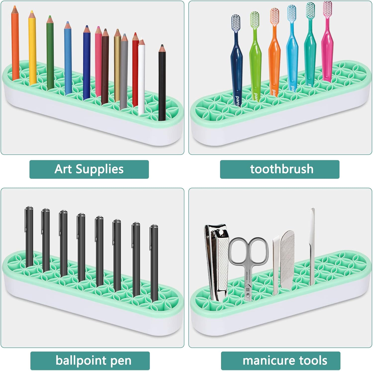 Unaone Silicone Makeup Brush Holder, Multipurpose Beauty Tool Organizer Make up Brush Storage Stand for Painting Pen Brushes Nail Clippers Drill Pens Ruler Sewing Craft Tools (Green)