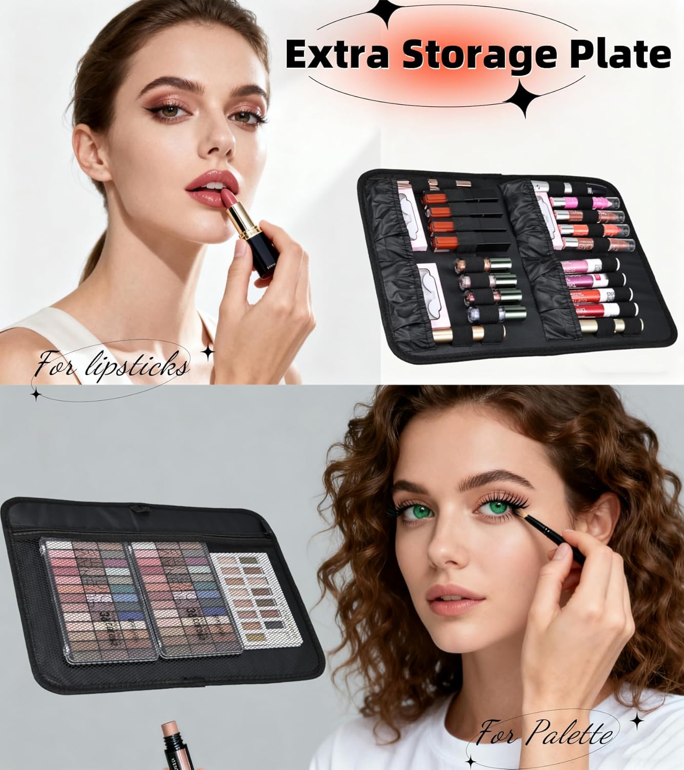 Adazzo Large Makeup Bag, 3 Layers 17” Makeup Case Organizer with Mirror Professional Cosmetic Storage Backpack Box Travel Artist Carrying Vanity Bags with Brush Slot/Shoulder Strap/Attach to Suitcase