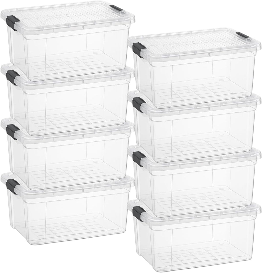 Superio Clear Storage Boxes with Lids, 21 Quart Plastic Container Bins for Organizing, Stackable Crates, BPA Free, Non Toxic, Odor Free, Organizers for Home, Office and Dorm, 8 Pack