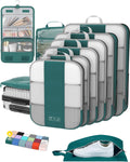 10 Set Compression Packing Cubes for Travel Essentials,Compressible Expandable Packing Cubes for Suitcase,OlarHike Luggage Organizer Bags,Handy Helper for Organizing Clothes(Dark Blue Green)